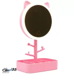 آیینه آرایشی چراغ دار طرح گربه 2 رنگ سفید و صورتی - تصویر 5