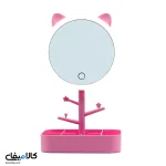 آیینه آرایشی چراغ دار طرح گربه 2 رنگ سفید و صورتی - تصویر 3