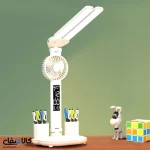 چراغ مطالعه تاشو چندکاره رومیزی LED با پنکه، ساعت و تاریخ و دمای اتاق دیجیتال و شارژر USB - تصویر 12