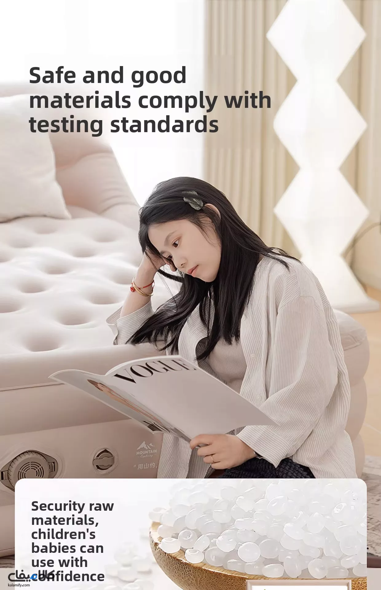 تشک بادی مسافرتی دو نفره با پمپ برقی و طراحی ضدتعریق