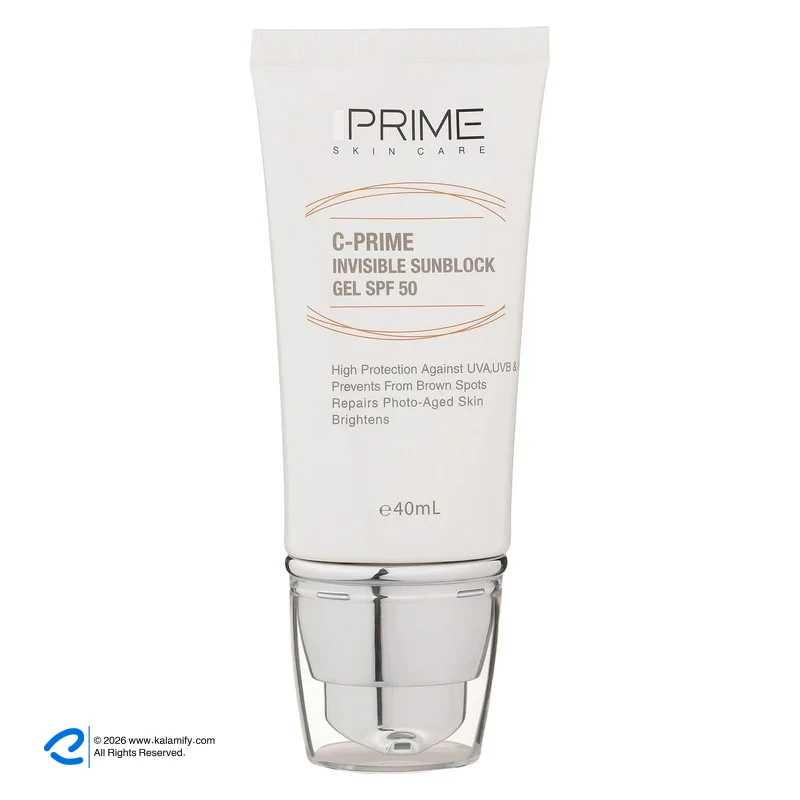 ژل ضدآفتاب بیرنگ پرایم SPF50 مدل C-Prime مناسب برای انواع پوست، حجم 40 میلیلیتر ژل ضدآفتاب بی رنگ پرایم C-Prime